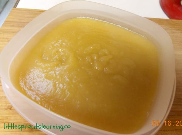 homemade applesauce in a bowl on the counter