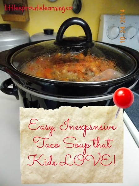 crock pot full of taco soup cooking on the counter
