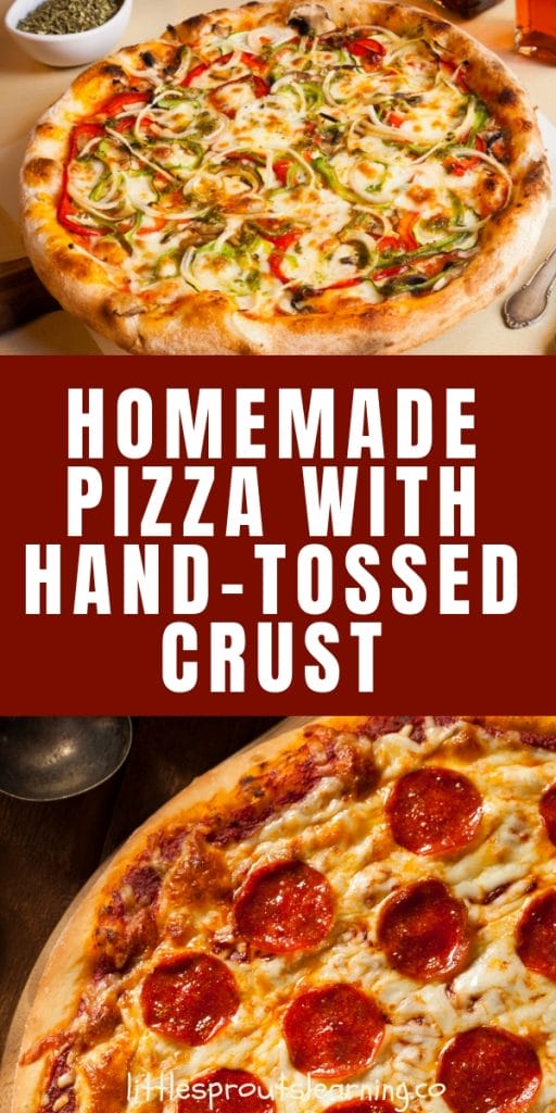 homemade pizza with lots of veggie toppings and a pepperoni pizza