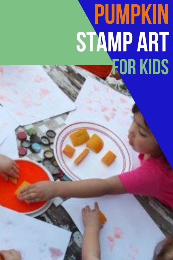 Kids using pumpkin stamps outside at a table.