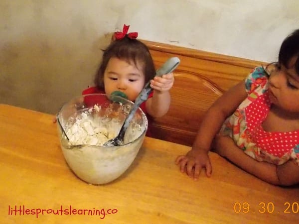 cooking apple crisp with kids