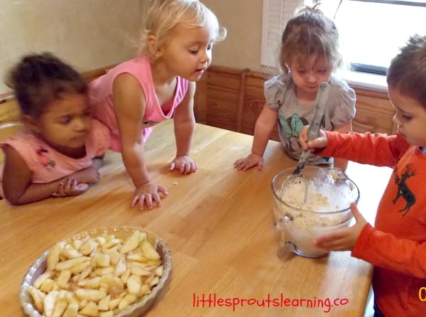 stirring apple crisp topping