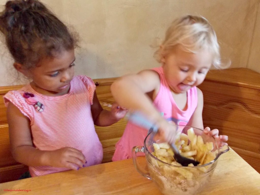 stirring apple pie