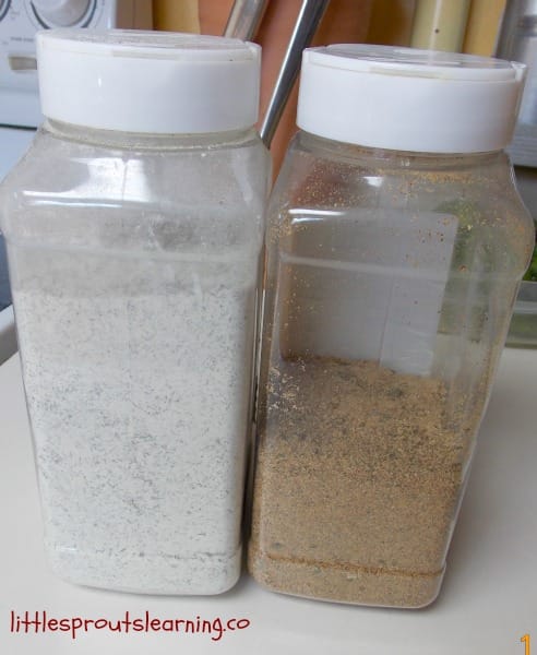 homemade taco and ranch dip seasoning mix in jars on the counter