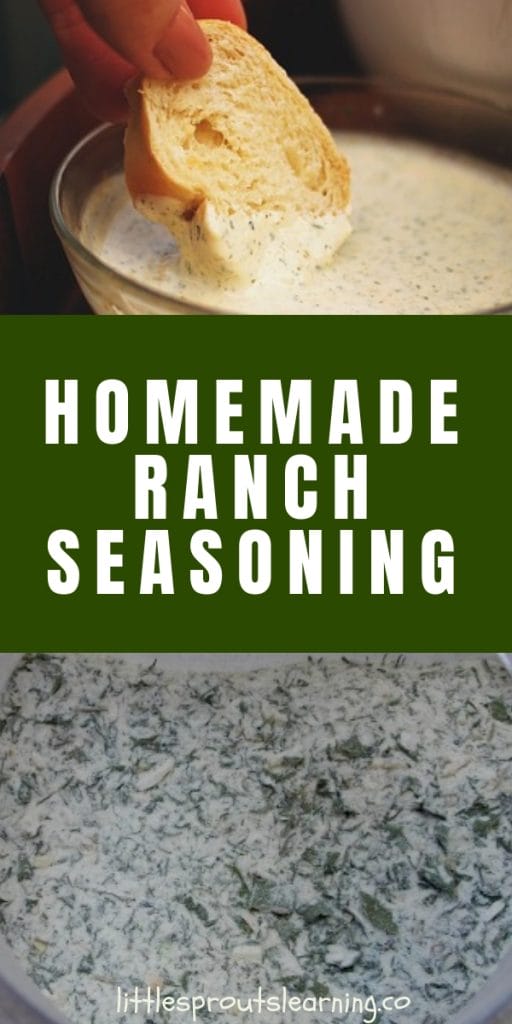 homemade ranch seasoning mix in a bowl and mixed into ranch dressing