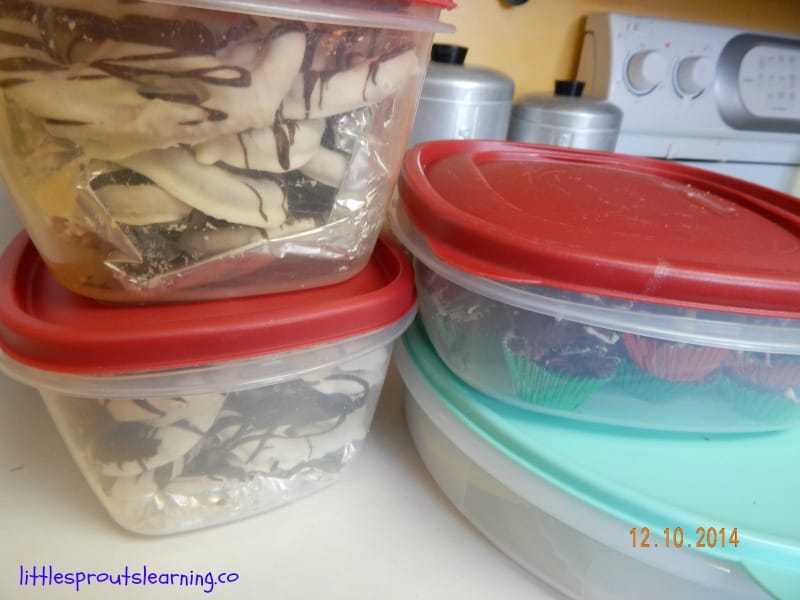 homemade chocolates for Christmas gifts in plastic containers