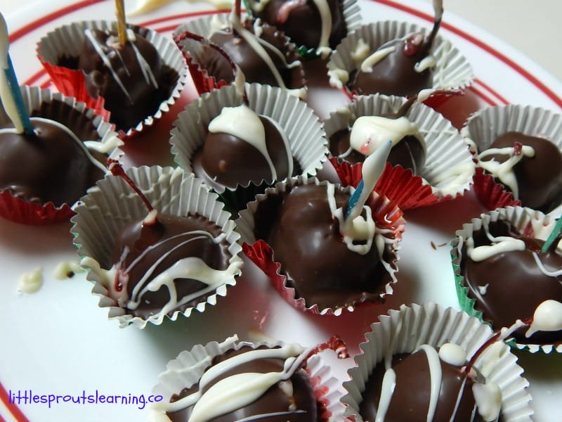 plate full of homemade chocolate covered cherries