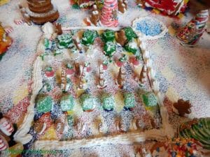 closeup of gingerbread community garden