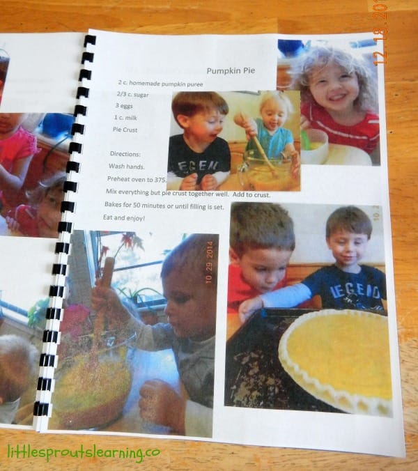 inside page of children's cookbook showing recipe with children's photos.
