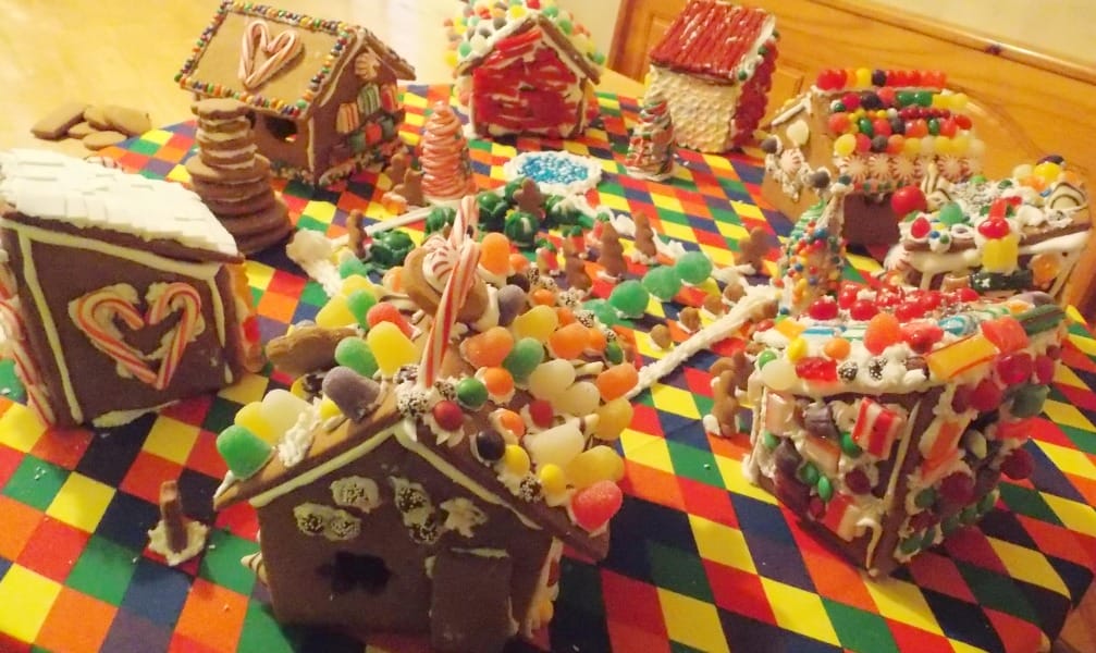 finished gingerbread creation from family gingerbread party