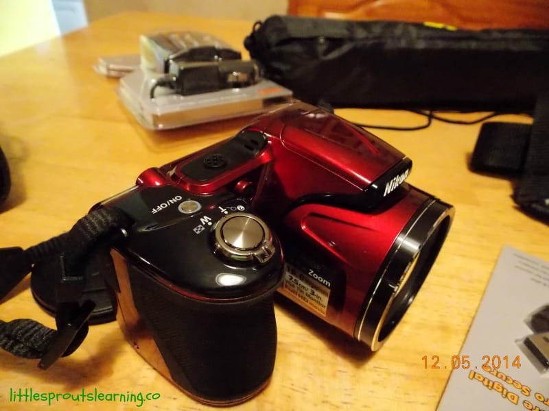 childcare provider gift, red nikon coolpix camera with all the accessories