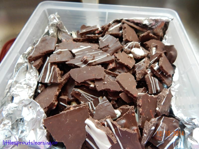 container of peppermint bark, how to gift wrap homemade chocolate