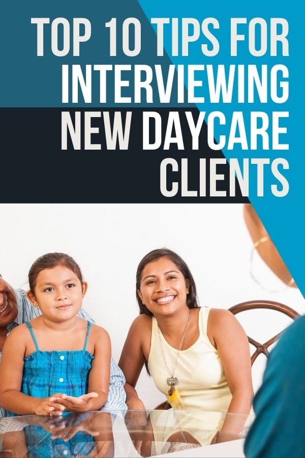 daycare parents and child talking with provider