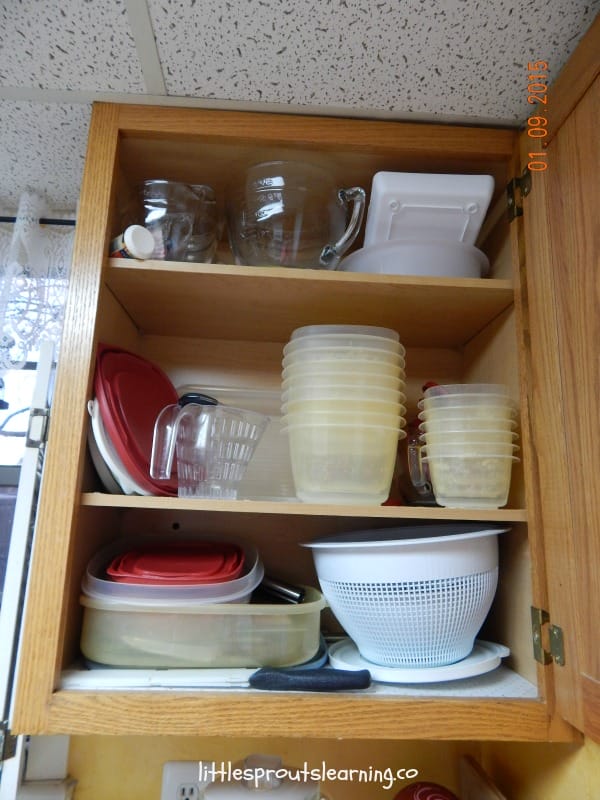 organized kitchen cabinet in tiny kitchen