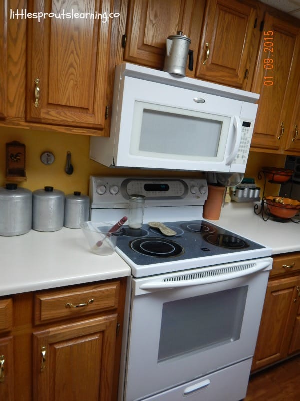 kitchen cabinets and stove and microwave