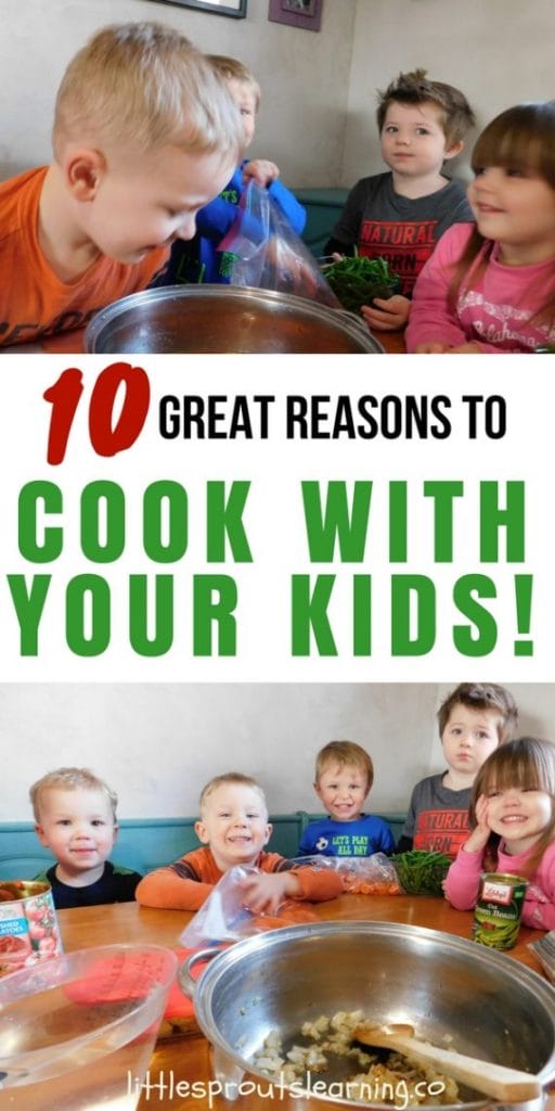 Kids at the table working on cooking a recipe together. 