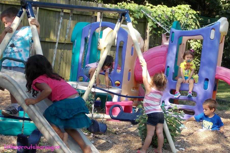 Kids learning skills on the playground at daycare
