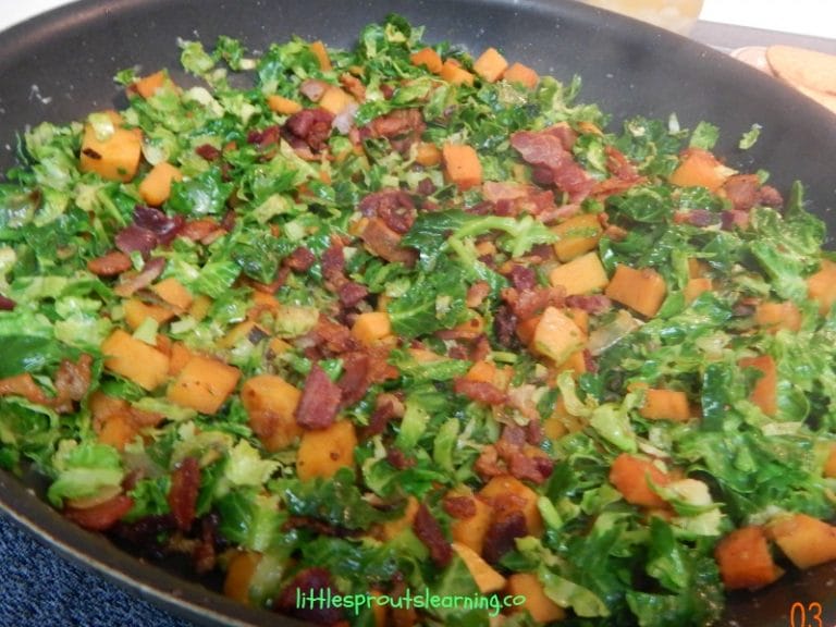Brussels sprouts and sweet potatoes go great together and this brussels sprouts and sweet potato bacon saute recipe will be a keeper for you for sure.
