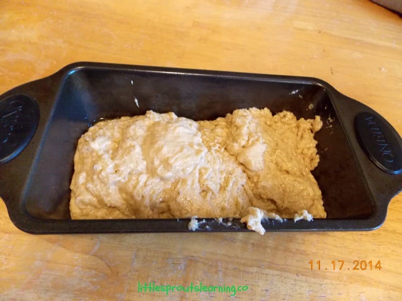 banana bread dough in a pan