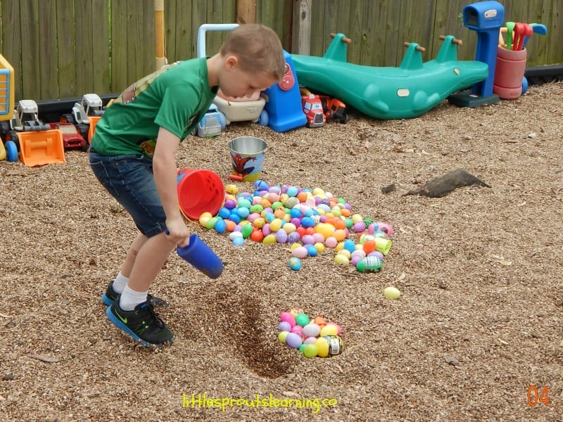 kids hunting for easter eggs at easter party