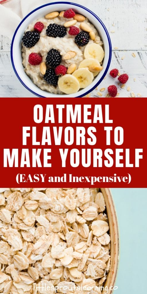 Dry rolled oats in a bowl and a bowl of cooked oatmeal topped with fruit