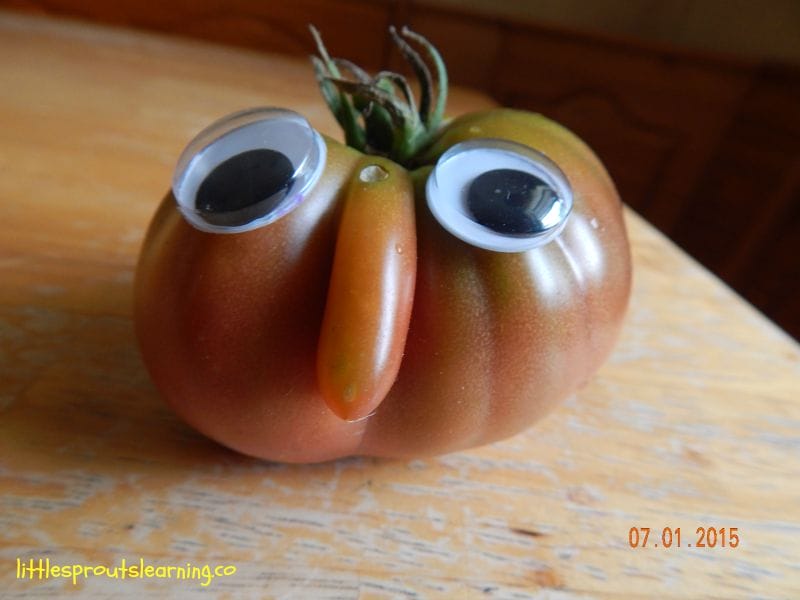 funny tomato with big nose and wiggly eyes