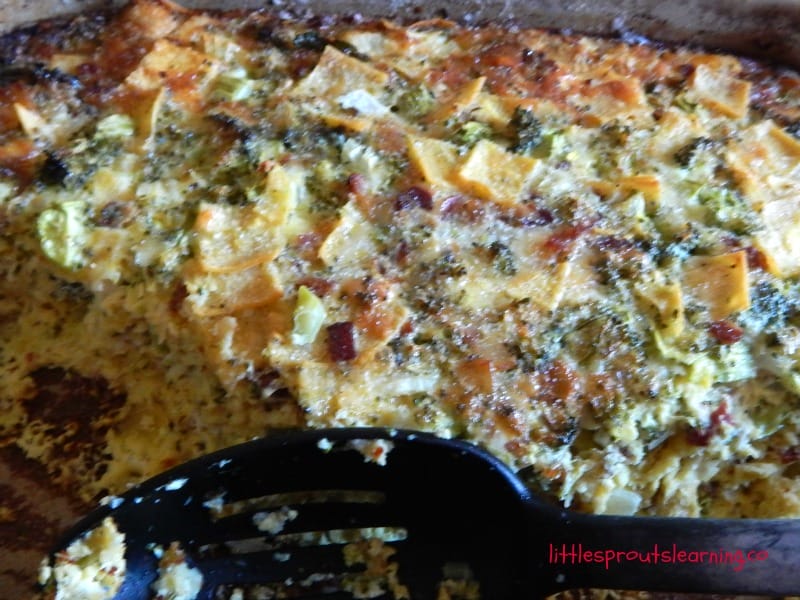 Kids are 80% more likely to try foods if they help prepare them so kids cooking classes are great. Try teaching them to cook egg and vegetable casserole.