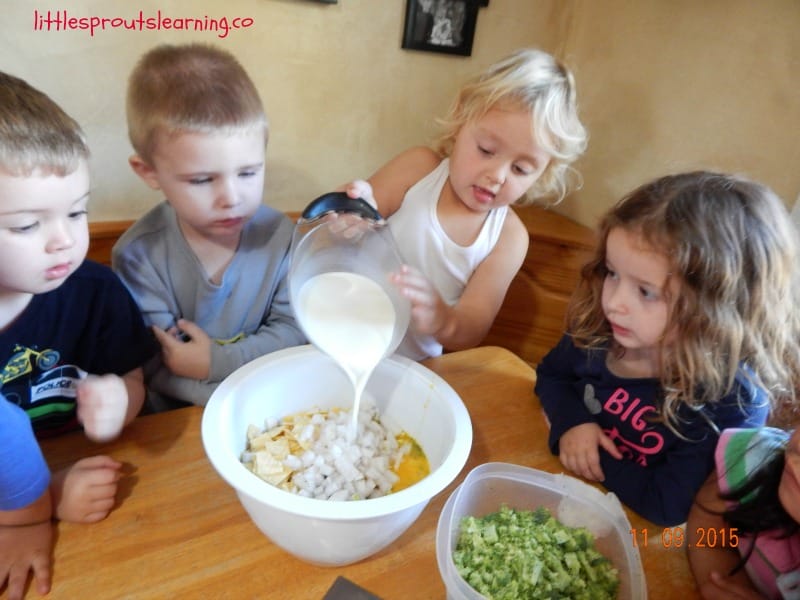 cooking egg casserole with kids
