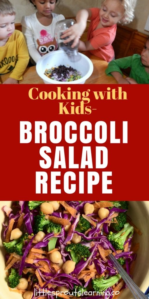 kids making broccoli salad at the table