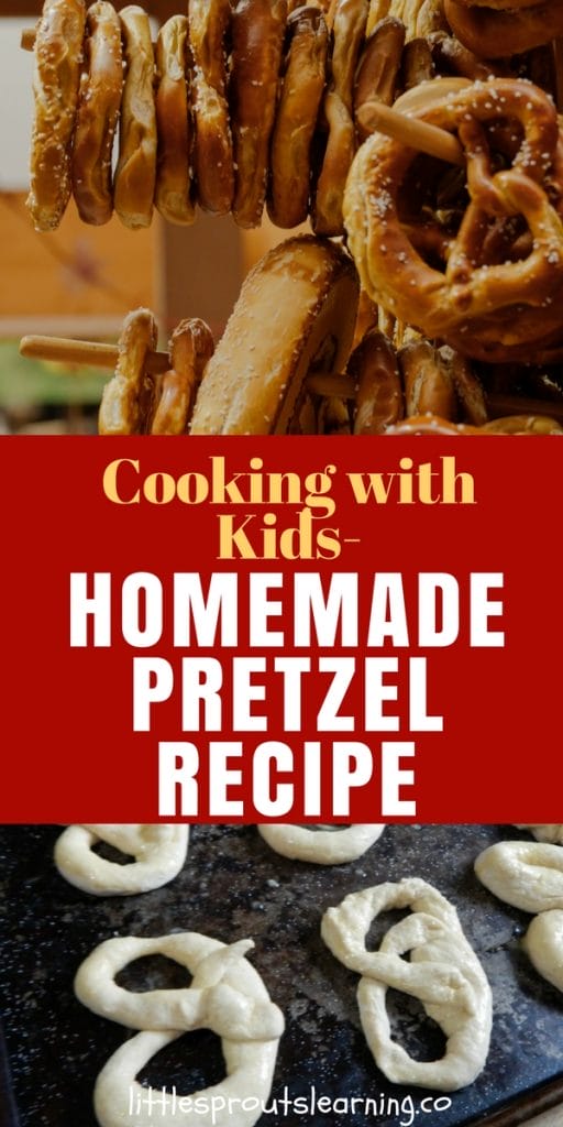 homemade pretzel dough formed into pretzels and cooked pretzels cooling