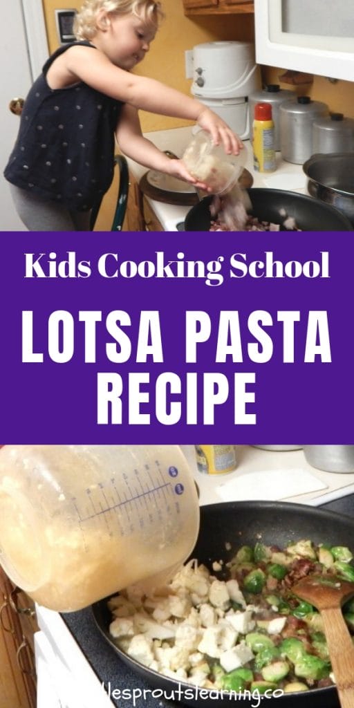a child standing at the stove making lotsa pasta