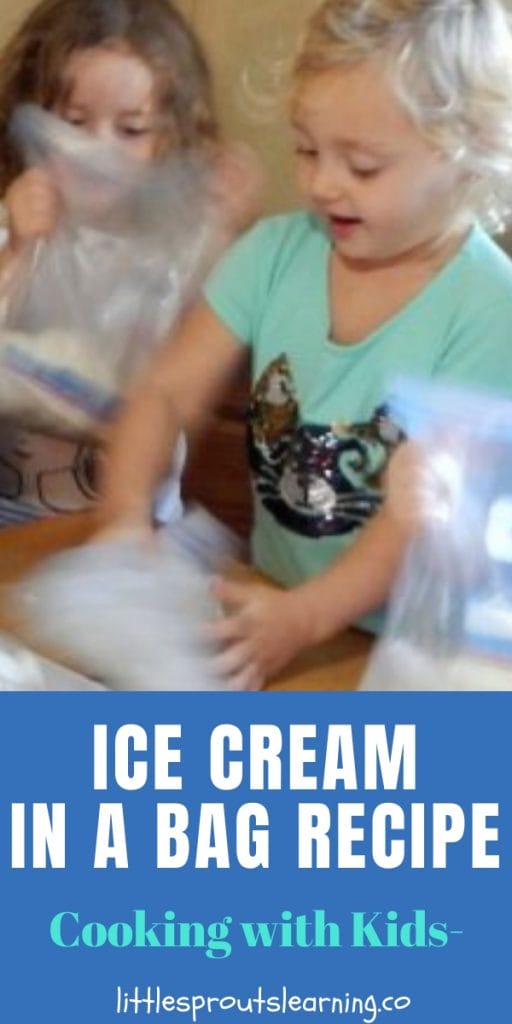 Kids mixing ice cream in a bag recipe at the table