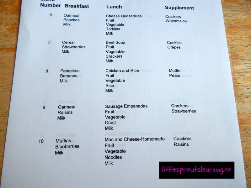 daycare menu planning for food program