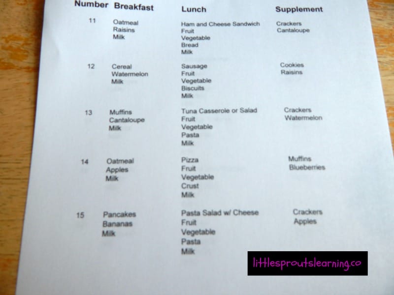 food program menu planning for childcare