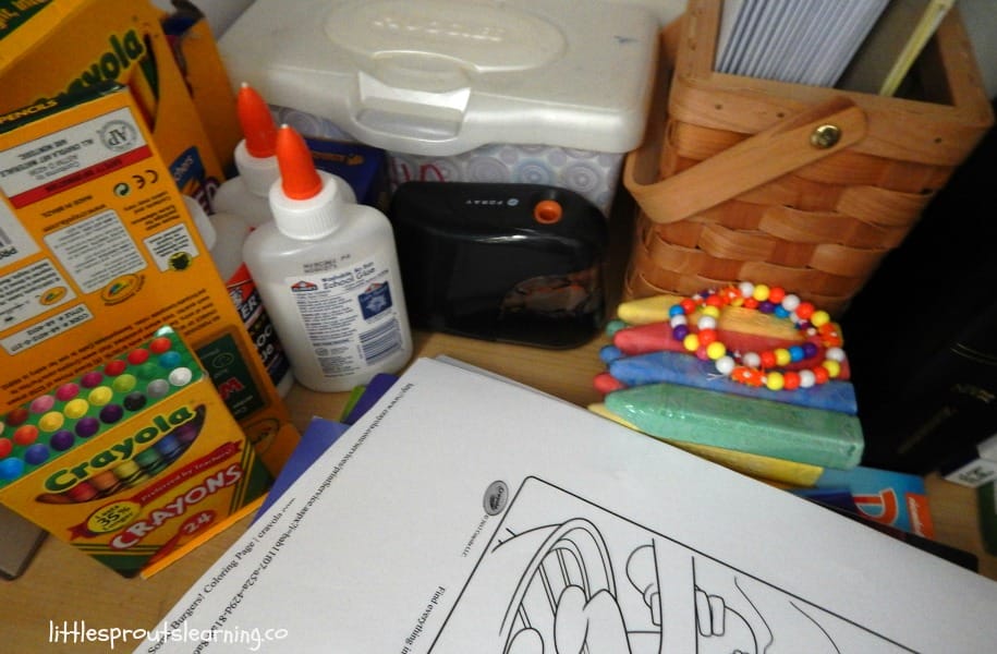 looking for daycare supplies, art materials for kids on a shelf
