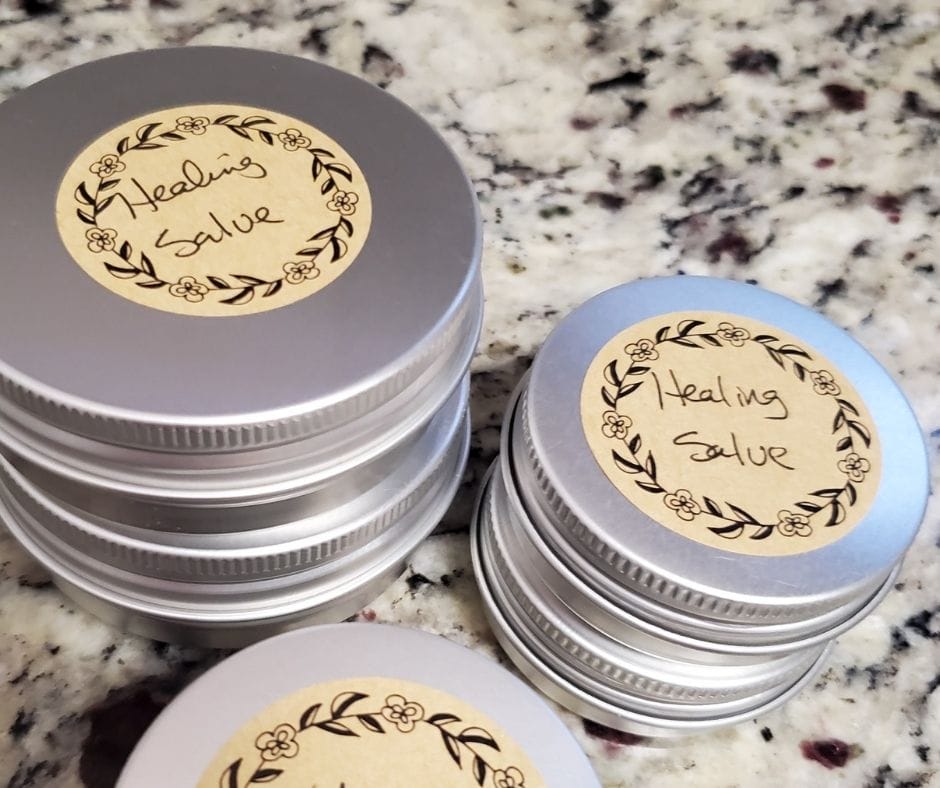 tins of salve on the counter