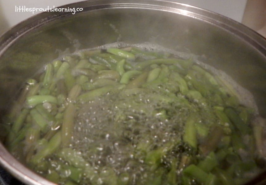 green bean cooking in a pot on the stove