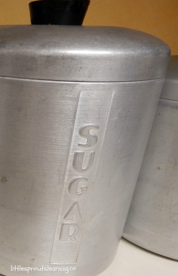 My grandma's aluminum canisters on the counter