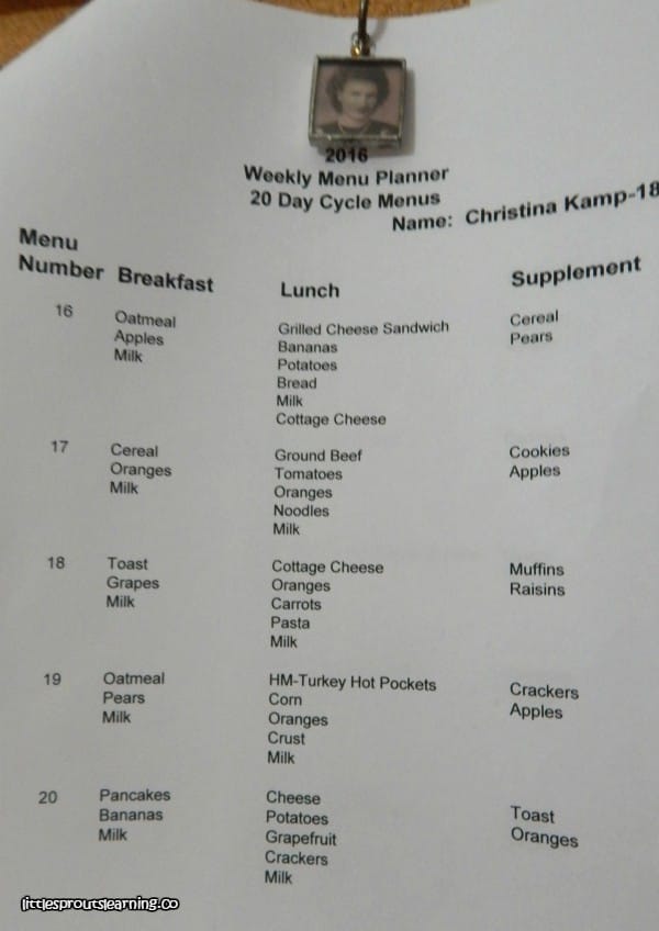 cycle menu in daycare