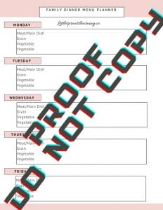 proof copy of dinner planning worksheets