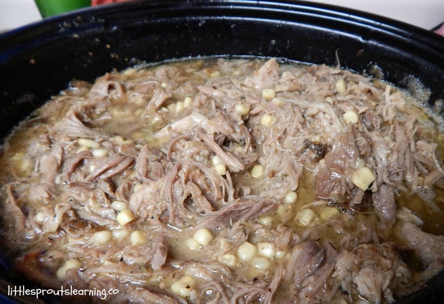 crock pot full of leftover pork roast and corn recipe