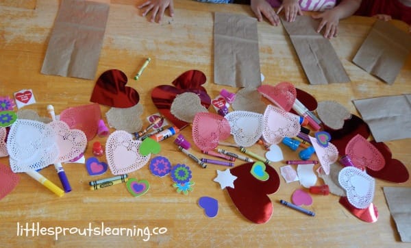 process art supplies for valentine's bags