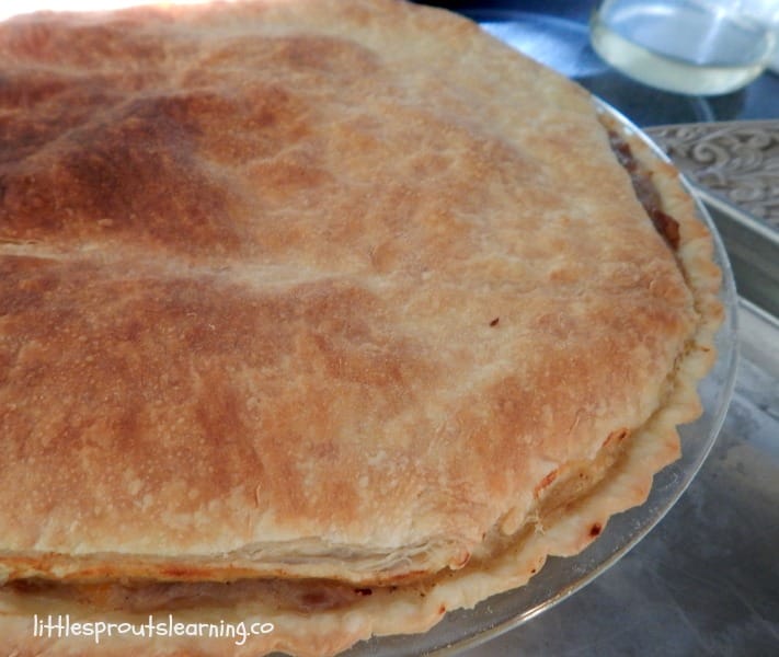 whole pork pot pie fresh from oven