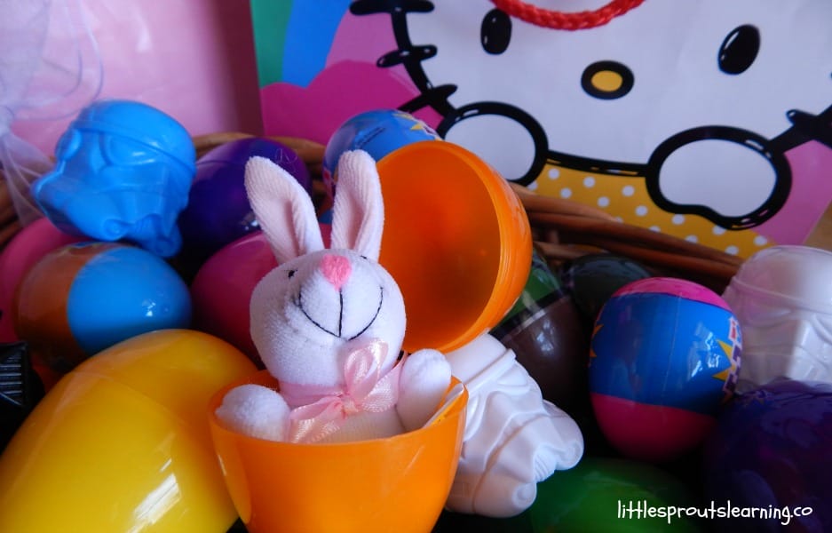 easter eggs filled with stuffed bunnies