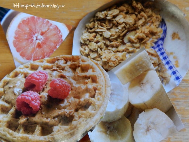 healthy food cut outs from a magazine to talk about dental health