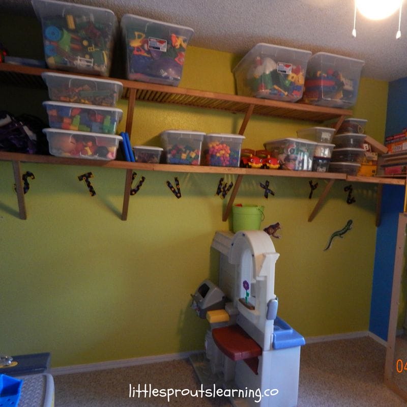 organized shelves in home daycare