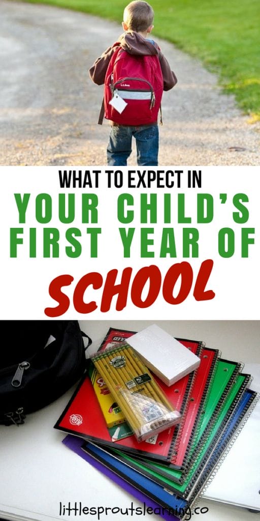 small child with a backpack and school supplies