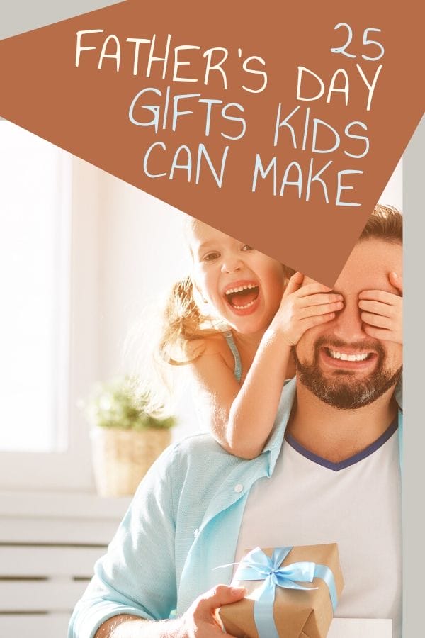 child covering her dads eyes with her hands and giving him a gift