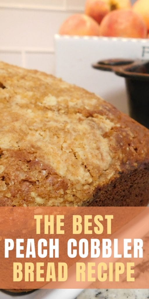 peach cobbler bread fresh from the oven cooling on a board