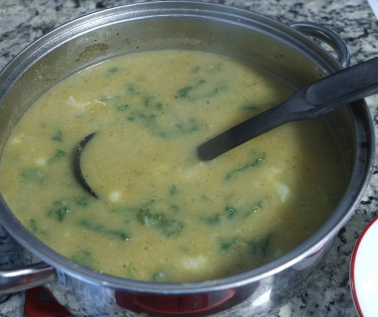 My daughter and I were working on recipes using what's in season in Oklahoma and I came up with this cauliflower butternut squash soup.